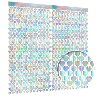 Imagem de Watch Me Fly Pacote Com 2 Cortinas Franjadas Iridescentes Em Formato De Coração, Fundo Enfeites Natal Refletivos 9,1 X 1,9 M Para Decoração Aniversário, Chá Bebê, Casamento, Despedida Solteira E Fes