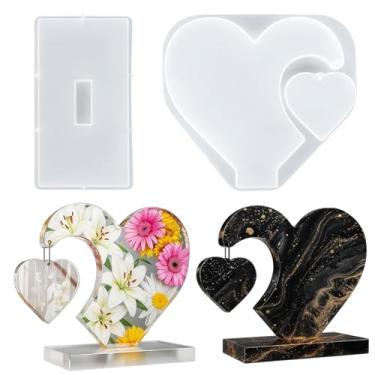 Imagem de Heclia 2 moldes de resina em forma de coração, molde grande de resina epóxi 3D para moldura de fotos DIY, molde de silicone em forma de amor para presentes de Dia dos Namorados, Natal e Ano Novo
