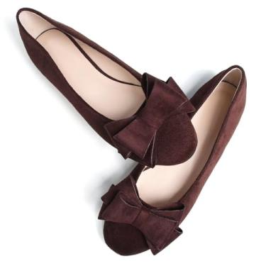 Imagem de TN TANGNEST Sapato social feminino moderno com laço e bico fino confortável, D721-marrom, 36