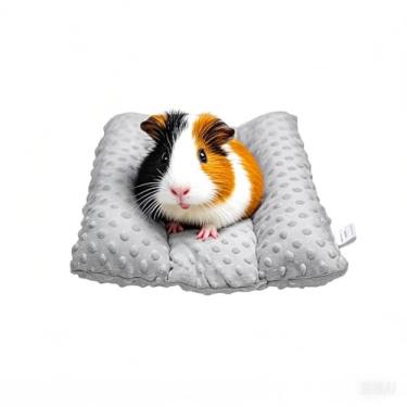 Imagem de Yanmucy Cama de coelho de porquinho-da-índia, lã dupla face para todas as estações, tapete macio para animais pequenos para gaiola, acessórios para coelho, rato, furão, hamster, 40 x 35 cm (cinza)