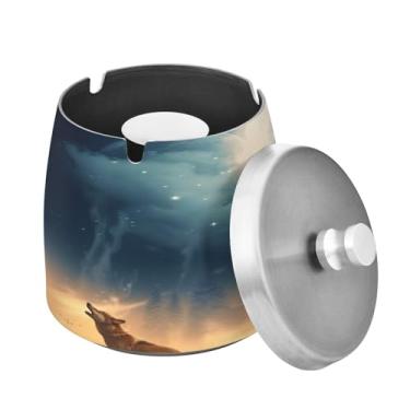 Imagem de Blueangle Cinzeiro de lobo com tampa para cigarros, à prova de vento/chuva, aço inoxidável, sem fumaça, inodoro, cinzeiro para uso interno ou externo (243)