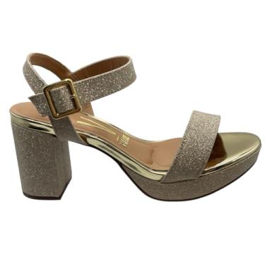 Imagem de Vizzano, Sandália Feminina Salto Alto Grosso Glamour Vizzano 6425.110 Cor:Dourado;Tamanho:35