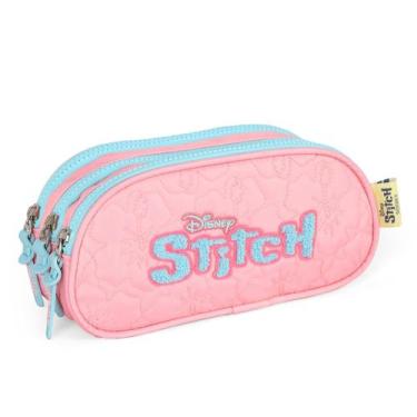 Imagem de Estojo Escolar Stitch Triplo Disney 3 Divisorias Cor Rosa - Luxcel