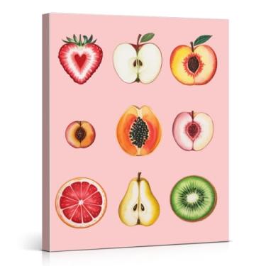 Imagem de Impressão de arte de parede feminina em fatias de frutas rosa, pintura de pôster de frutas divertidas, decoração de parede rosa para casa, quarto feminino, sala de estar, 20 x 25 cm, tela emoldurada