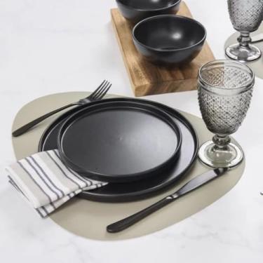 Imagem de Jogo Americano 6 Peças Sousplat de Mesa Sintético Dupla Face para Decoração da Mesa (BEGE/PRETO,JOGO COM 8 PEÇAS)