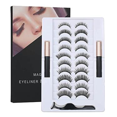 Imagem de Conjunto de Cílios Falsos Magnéticos com Eyeliner Líquido Magnético 10 Pares para Ferramentas Maquiagem Extensão