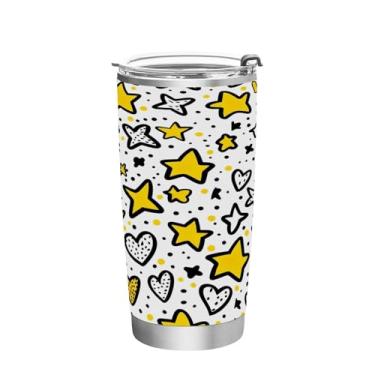 Imagem de Wassud Copo Line Art Stars com tampa e canudo de aço inoxidável parede dupla copo isolado copo de viagem caneca de café para bebidas frias e quentes 350 ml
