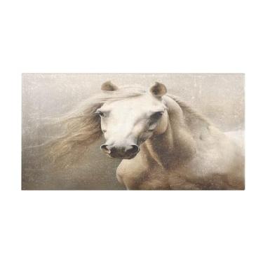 Imagem de WELLDAY Tapete de banho, tapete de banho macio absorvente antiderrapante, tapete de banho de retrato de cavalo branco para banheiro, sala de estar, quarto, casa, chão, secar rapidamente, lavável na