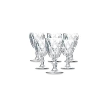 Imagem de Jogo de Taças de Vidro Diamante, 340ml, Transparente, 6 Peças, 17cm de Altura, Facetado