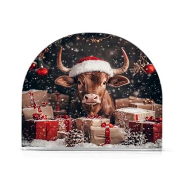 Imagem de Qilmy Porta-guardanapos de Natal fofos para mesas, porta-guardanapos de papel de placa acrílica elegante, dispensador de papel de seda independente moderno para jantar, sala de estar, festa155