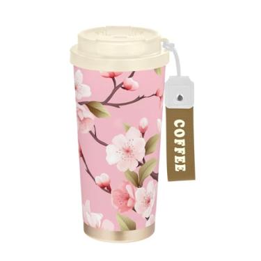 Imagem de Wassud Caneca de café de viagem isolada de flores copo à prova de vazamento com tampa e canudo garrafa de água de aço inoxidável para café quente/gelo, chá e cerveja