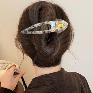 Imagem de Grampo de cabelo feminino de tamanho grande com clipe de rabo de andorinha de leopardo fosco curvado liso estilo rabo de cavalo acessórios de cabelo (cinza)