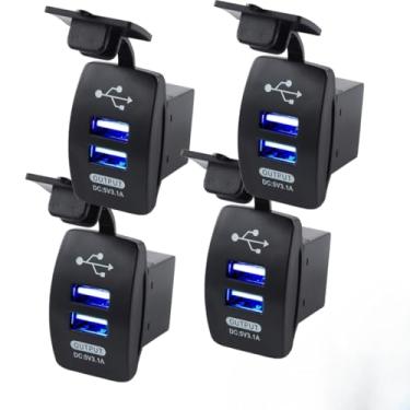 Imagem de Tomada USB de Embutir 12V 24V Porta Dupla 3.1A com LED Proteção Contra Curto Carregador para Carro Moto Caminhão e Barcos KIT com 4 Un