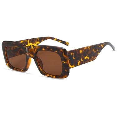 Imagem de Óculos de sol quadrados retrô com armação grande, femininos e masculinos, modernos, para festas e viagens, UV400 (marrom leopardo)