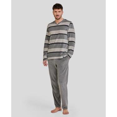 Imagem de Pijama Veludo Listrado - Lohe, Cinza, M