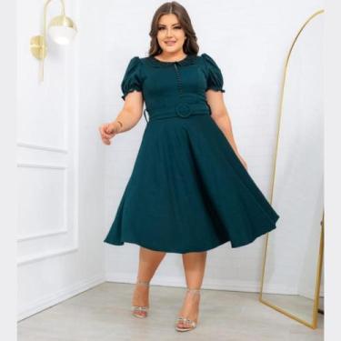 Imagem de vestido godê feminino com manga princesa acompanha cinto. - Bia Modas,