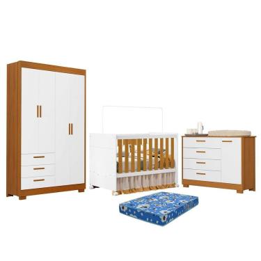 Imagem de Dormitório Zaki Guarda Roupa, Cômoda e Berço Katatau com Colchão Physical - Reller Móveis