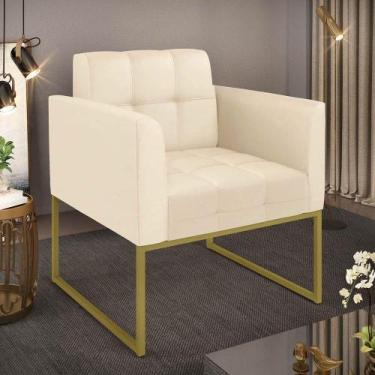 Imagem de Poltrona Sala Decorativa Elisa Base Industrial Dourada Sintético Pu Be