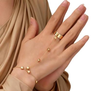 Imagem de Corrente feminina, joia de mão, pulseira de dedo, anel, arnês de mão, ajustável, acessório de moda para uso diário, 1 peça (dourado-5)