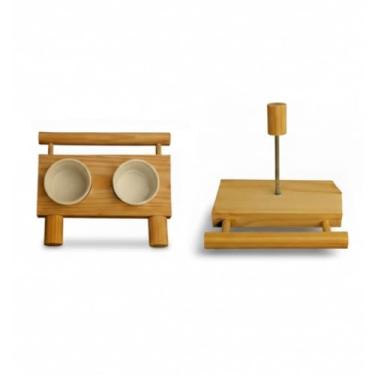 Imagem de Comedouro em cerâmica estilo gaiola para papagaios, periquitos e agapornis, garantindo segurança e higiene. (Comedouro + Suporte Frutas M,Plástico Reforçado)