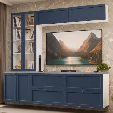 Imagem de Estante Sala de Estar com Rack + Cristaleira 230cm Branco/Azul Vik Mad