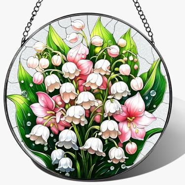 Imagem de Enfeite de vitral de 20 cm, pendurado em vitrais, decoração para pendurar na janela, enfeite de flor de lírio do vale | Feriado, Dia das Mães, aniversário | Presentes para amantes de flores, mãe e avó