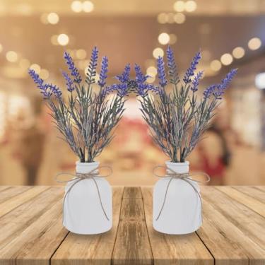Imagem de Kit 2 Arranjos Com Vasos De Gesso Planta Artificial Decorativa(lavanda Roxa)