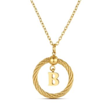 Imagem de Xiacheng Colar com inicial de aço inoxidável em ouro 18 K, presentes modernos para mulheres, pingente delicado de letra A-Z, 45,7 cm + 5 cm, impermeável, joia hipoalergênica, Medium, Aço inoxidável