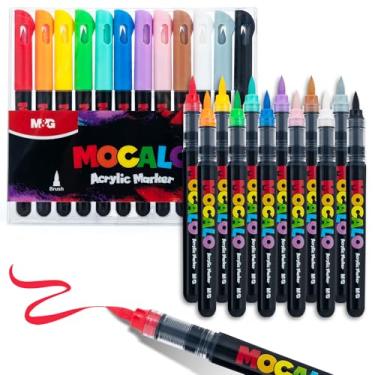Imagem de M&G Marcadores de tinta acrílica de 12 cores, canetas de tinta à base de água sem sangramento com controle automático de tinta de líquido direto, marcadores de ponta de pincel à prova d'água para arte