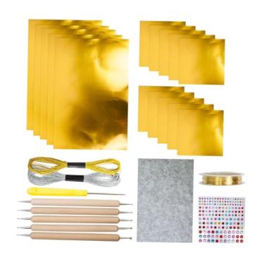 Imagem de Fancyes Kit de em Folha Metalizada, Conjunto de Artesanato com Fios, Adesivos e Acessórios Decorativos para Enfeites de Natal, Ouro
