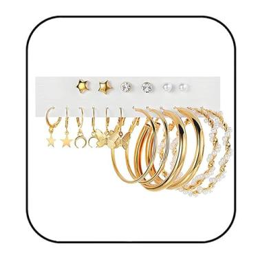 Imagem de MALOYANVE Conjunto de brincos modernos para mulheres, estiloso, elegante e versátil, banhado a ouro, brincos e pingentes com pérola, cristal e designs geométricos - perfeito para uso diário, presentes