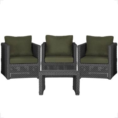 Imagem de Mesa E 3 Poltronas Madri Corda Náutica Estofado 13 Trama Preto