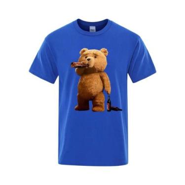 Imagem de Camiseta Masculina Oversized Divertida Com Estampa De Urso Cervejeiro,