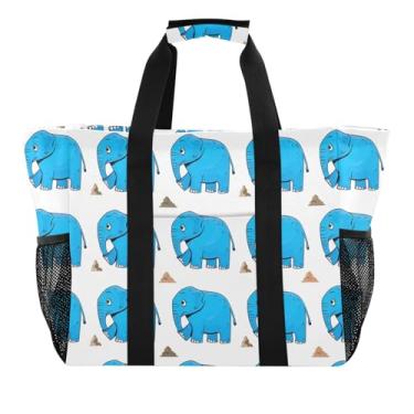 Imagem de ODAWA Mom Blue Elephant Beach Tote, bolsa grande à prova de areia para férias com alças abertas, Elefante azul, One Size