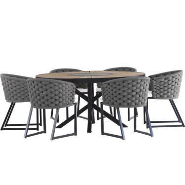 Imagem de Kit 6 Cadeira Bali Alumínio Em Tricô Náutico E Mesa Trama Prata