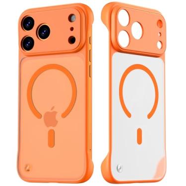 Imagem de Norllben Capa fina magnética para iPhone 17 Pro Max, compatível com MagSafe, transparente, fosca, ultrafina, sem moldura, design sem bordas (17.5 cm 17 Promax OriginFit), laranja