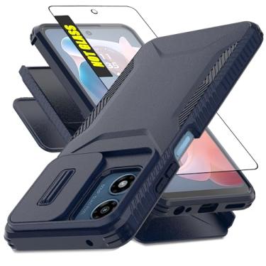 Imagem de AWZHYDT Capa para Motorola Moto G Play 5G 2024, Moto G 5G 2024 | com 1 protetor de tela HD e capa de câmera deslizante [2 em 1] Capa protetora resistente à prova de choque (azul escuro)