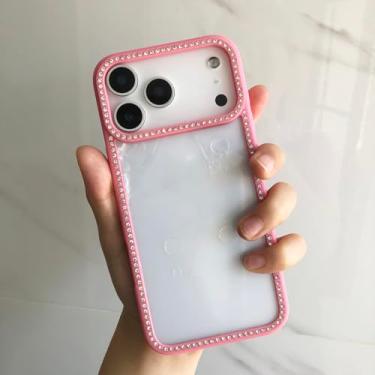 Imagem de Jicekry Capa compatível com iPhone 16 Pro Max para mulheres, meninas, transparente, brilhante, diamante, glitter, 3D, strass, linda, brilhante, cristal, feminina, luxuosa, moderna, capa protetora rosa
