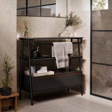 Imagem de Armário Multiuso Gabinete Banheiro Industrial 1 Gaveta Thor Preto Cedro com Preto - Rede Móveis