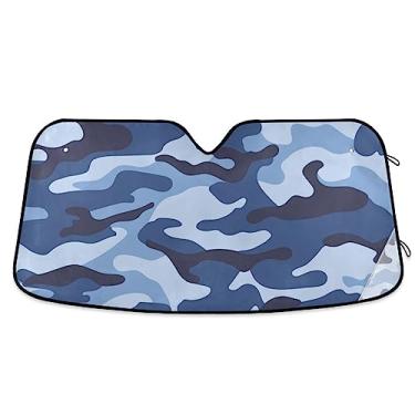 Imagem de Guarda-sol de para-brisa de carro de cor azul camuflagem militar, para-sol de para-brisa de carro, proteção UV dobrável para janela de carro