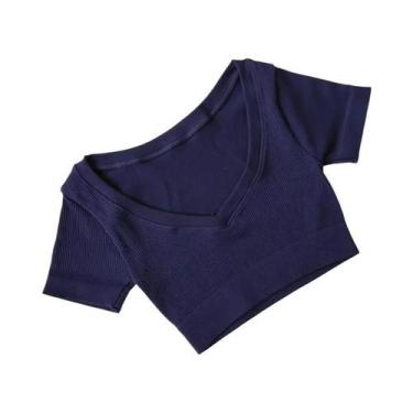 Imagem de Camisetas De Yoga Femininas Sem Costura Com Decote Em V Profundo, Mang