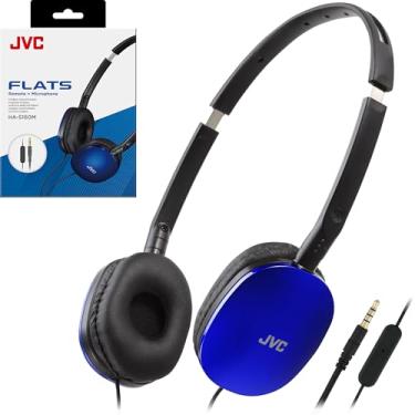 Imagem de JVC Fones de ouvido intra-auriculares coloridos dobráveis azuis com controle remoto e microfone, plugue fino de 3,5 mm banhado a ouro de 3,5 mm - HAS160MA