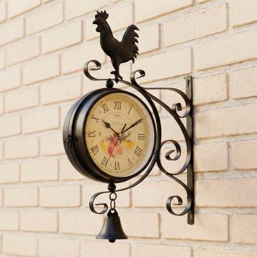 Imagem de Relógio Estação Dupla Face Decoração Galo Preto Romano Retrô