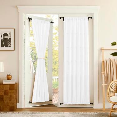 Imagem de Tollpiz Cortina de porta de linho, cortinas semitransparentes, cortinas de janela boho com bolso duplo para varão, 137 x 203 cm de comprimento, branco, 1 painel