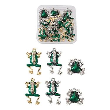 Imagem de Pingentes de sapo esmaltado de liga de strass, 18 peças, sapo verde, amuletos da sorte, cores mistas, para artesanato, brincos, colar, joias, suprimentos de 22 ~ 34 mm