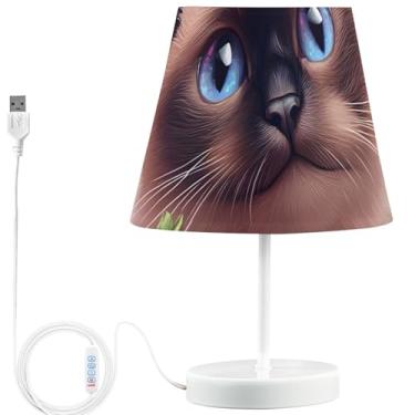 Imagem de TSENQUE Candeeiro de mesa personalizado fofo gato siamês unicórnio rosa bonito lâmpada de cabeceira LED para mesa de cabeceira USB, lâmpadas decorativas brilhantes, bases e persianas