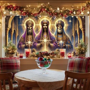 Imagem de HOMETITUTE Three Kings Radiant Star Static Cling Window Cover Privacy Glass Sheet 39,3 x 17,7 polegadas Decorativo Vidro Aderente Reutilizável Feriado Painel de Cena Real para Igreja Doméstica