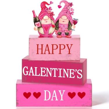 Imagem de Pinkunn 4 peças de decoração de mesa de dia da Galentine, bandeja de madeira para anões em camadas, decoração de mesa de dia dos namorados da Galentine, placa de bloco, presente para mulheres