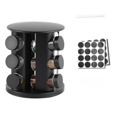 Imagem de Porta Temperos Giratório Com 16 Potes De Vidro Tampa Dosadora Preto (16 Potes)