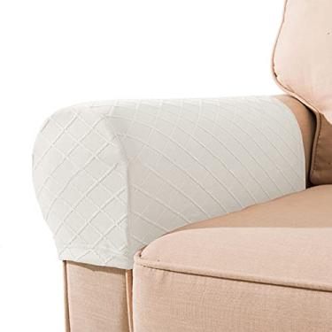 Imagem de Capas para descanso de braço, conjunto de 2 capas elásticas para poltrona para poltrona, para sofá, cadeira, elastano, capas de poltrona, capas de poliéster, brancas